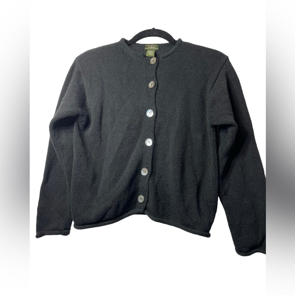 L.L. Bean Cardigan Black with Clam Shell Buttons, Small, Vintage